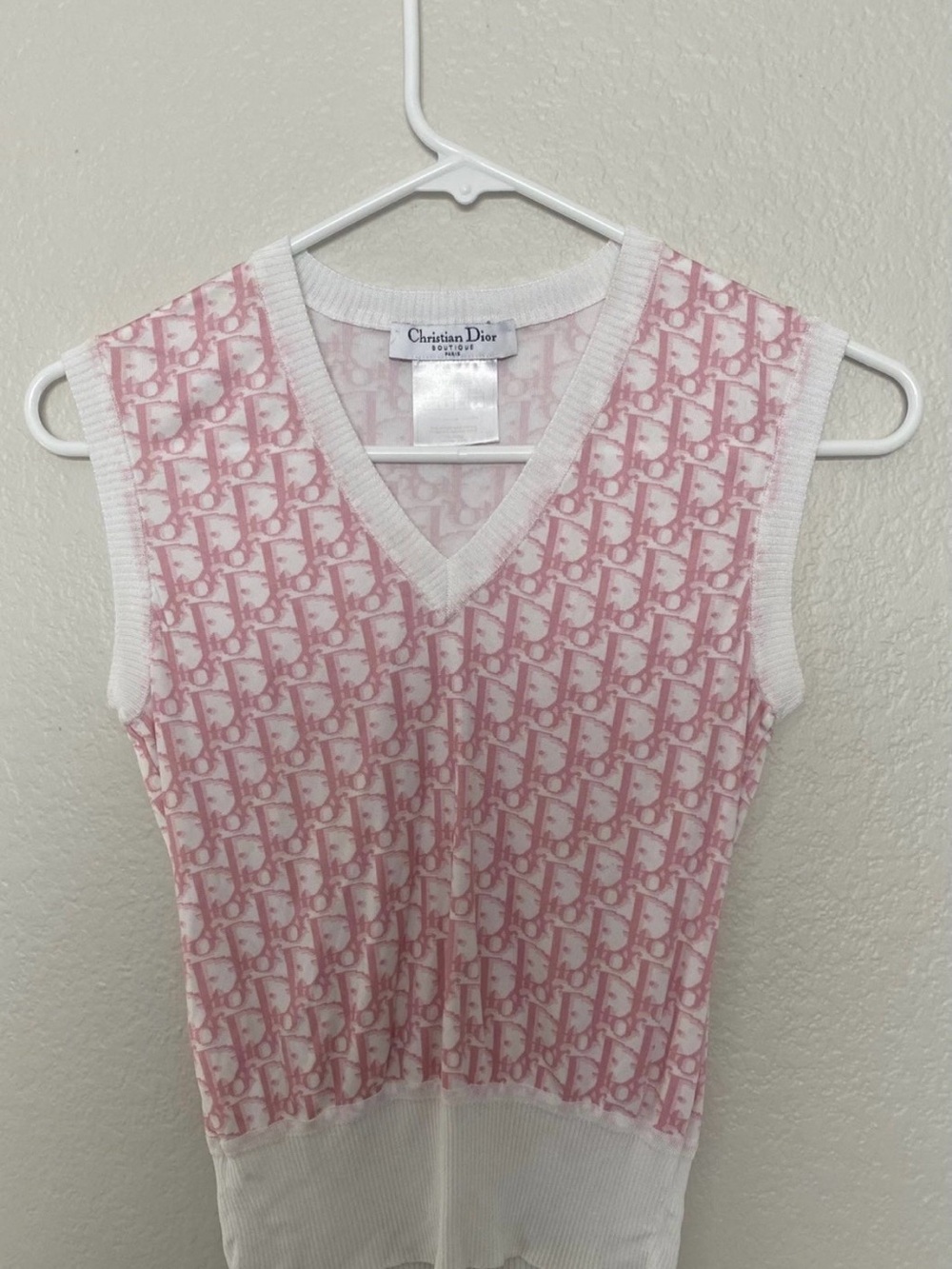 Dior Pink and White Monogram V-Neck Knit Vest